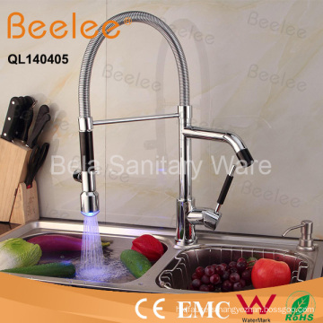LED Dule Heads and Handles Pull Down Spring Colored Kitchen Sink Faucet
